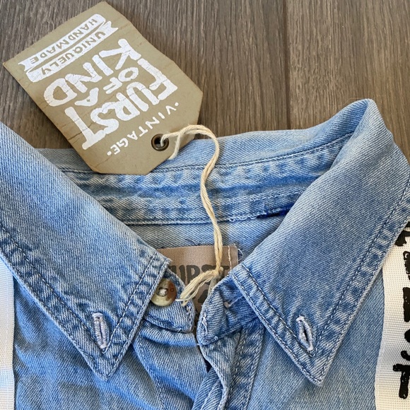 Furst Of A Kind Vintage Cut Off Button Down Top OS - Picture 3 of 12